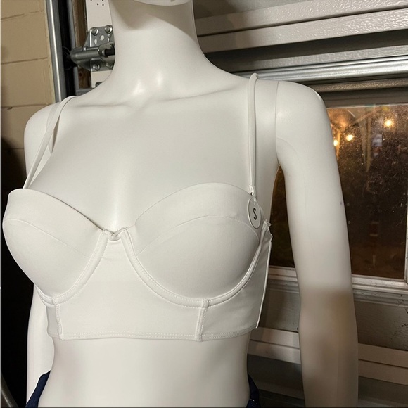 White balconette bikini top bustier longline push up corset - Picture 4 of 5